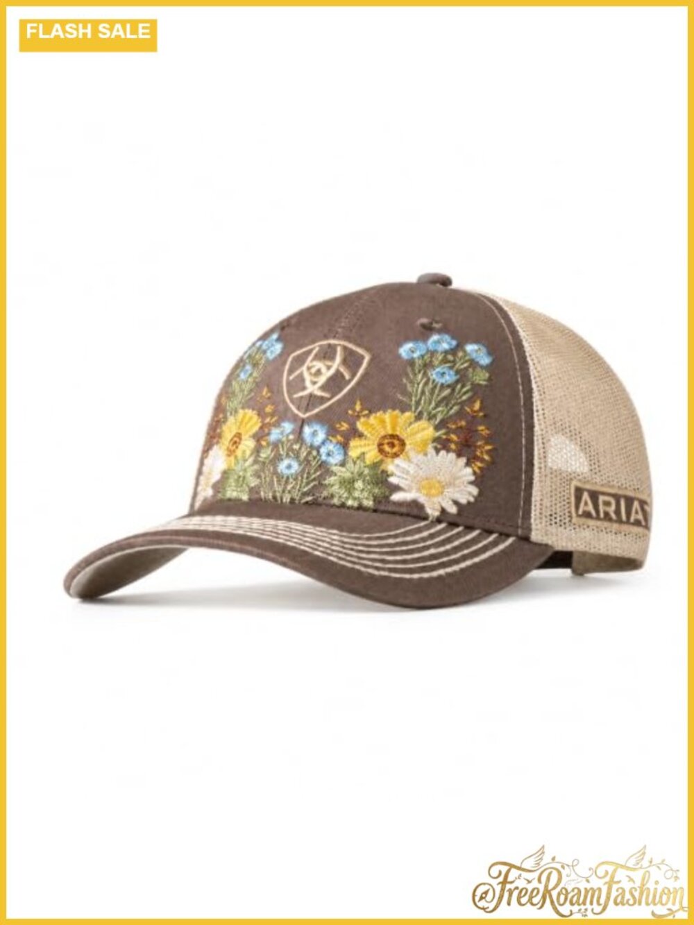 Western Floral Embroidered Trucker Cap Cotton Blend Baseball Hat